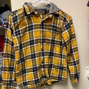 Old Navy Kids Yellow and Blue Plaid Button Down Shirt L 10-12